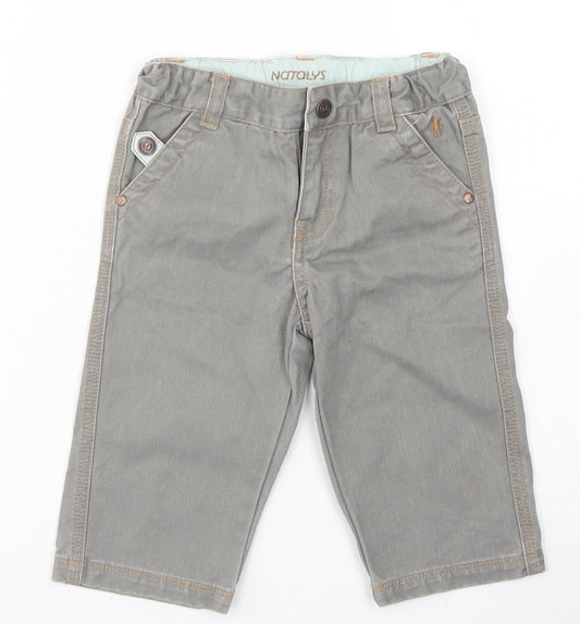 Natalys Boys Grey  Cotton Capri Jeans Size 12 Months  Hook & Eye