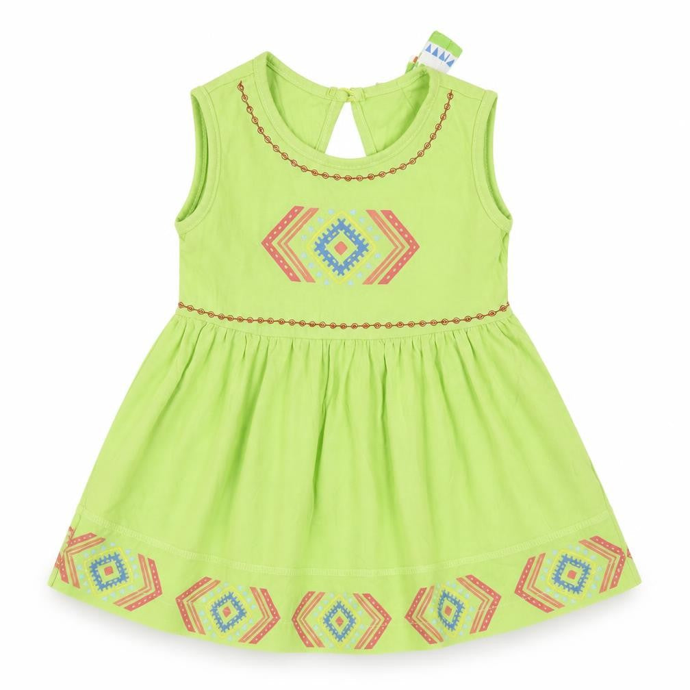 Baby Shop Girls Green  Cotton Skater Dress  Size 3-6 Months  Round Neck  - Open Back