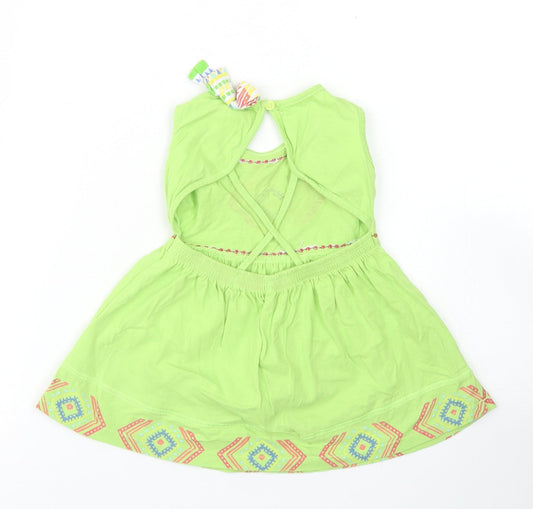 Baby Shop Girls Green  Cotton Skater Dress  Size 3-6 Months  Round Neck  - Open Back