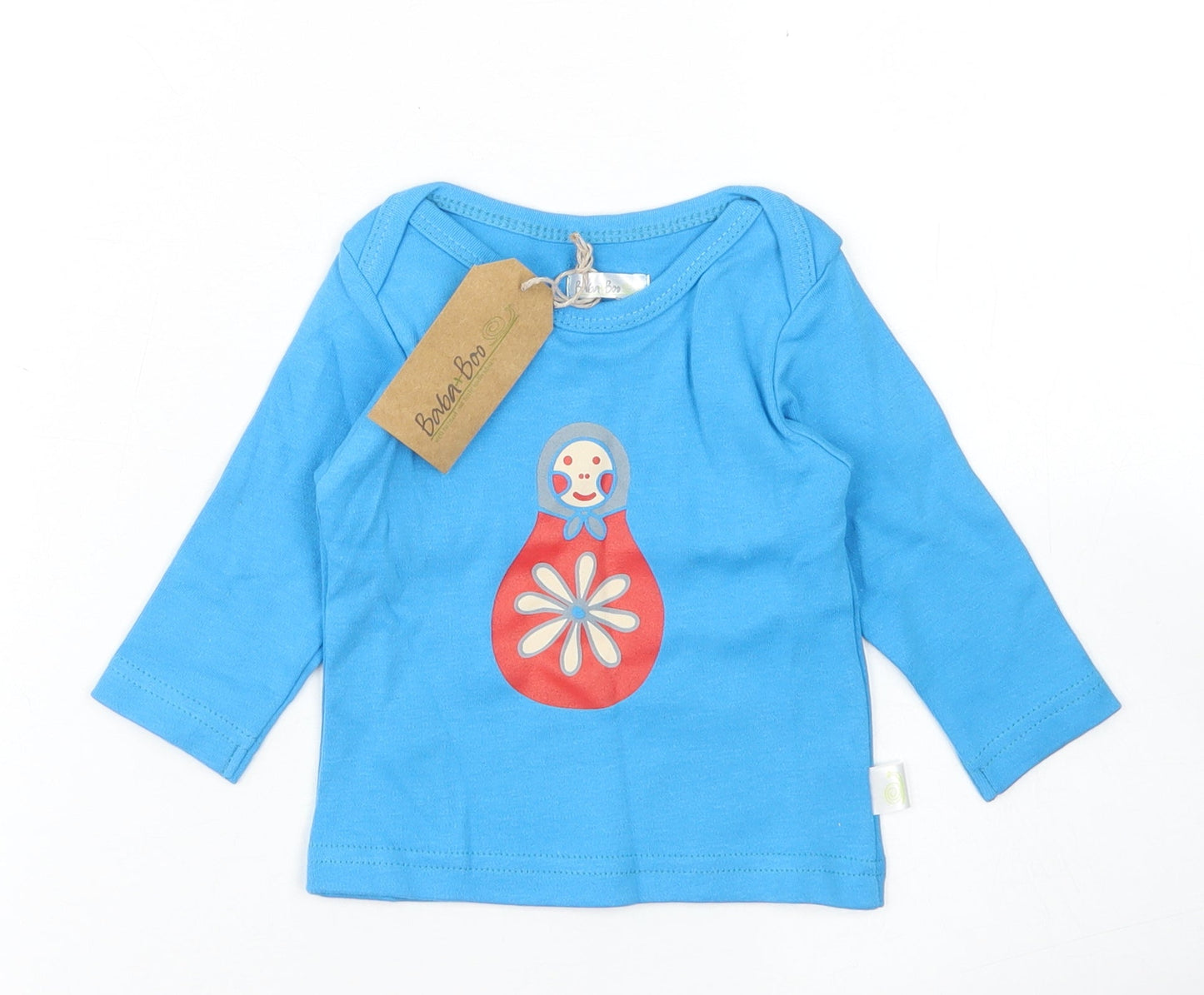 Baba + Boo Girls Blue  Cotton Basic T-Shirt Size 3-6 Months Crew Neck  - Russian Doll