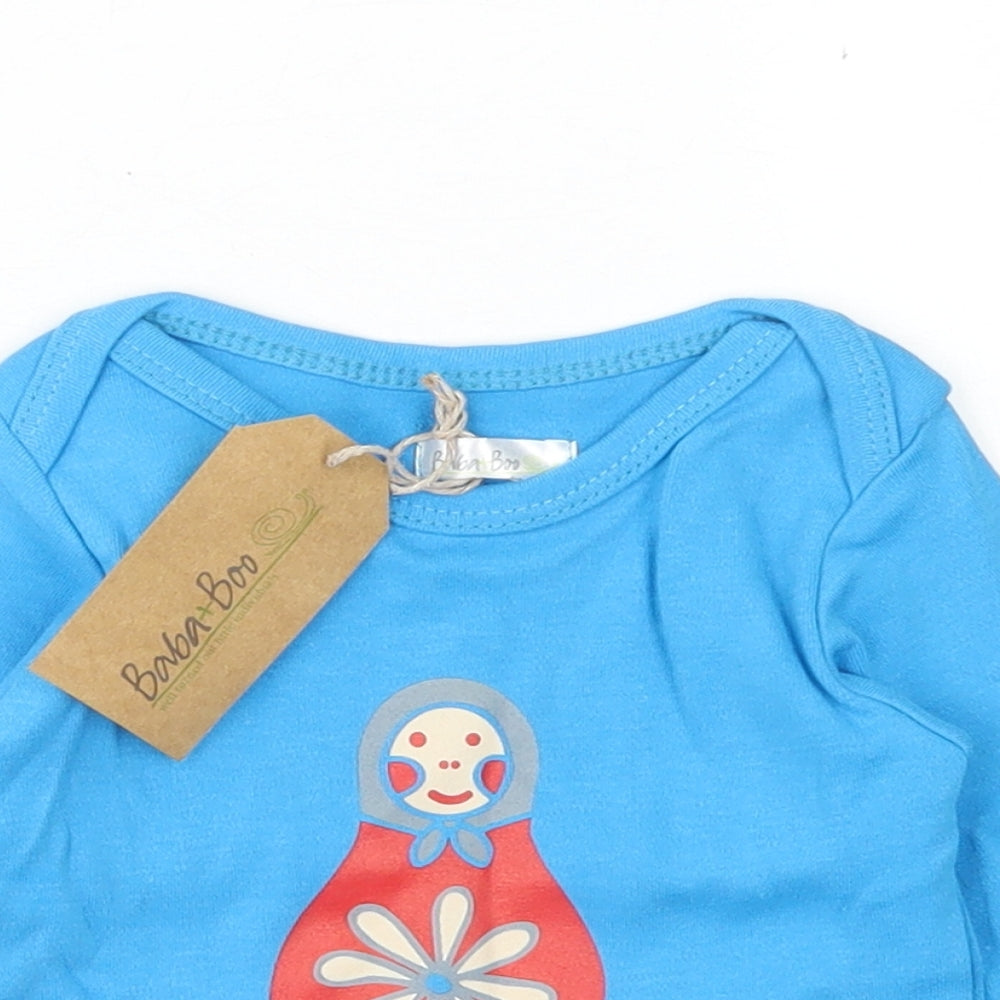 Baba + Boo Girls Blue  Cotton Basic T-Shirt Size 3-6 Months Crew Neck  - Russian Doll