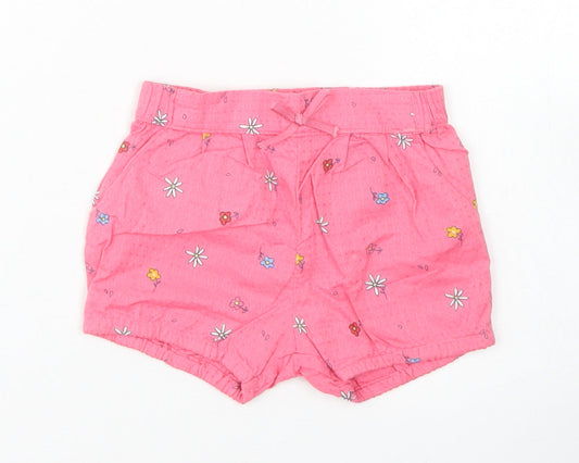 H&M Girls Pink Floral Cotton Cropped Trousers Size 6-9 Months