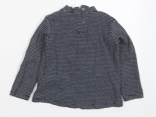Zara Girls Blue Striped Cotton Basic T-Shirt Size 12-18 Months Round Neck Button - Acorn