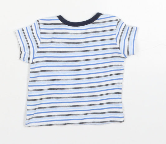 Primark Boys Blue Striped Cotton Basic T-Shirt Size 0-3 Months Crew Neck Pullover