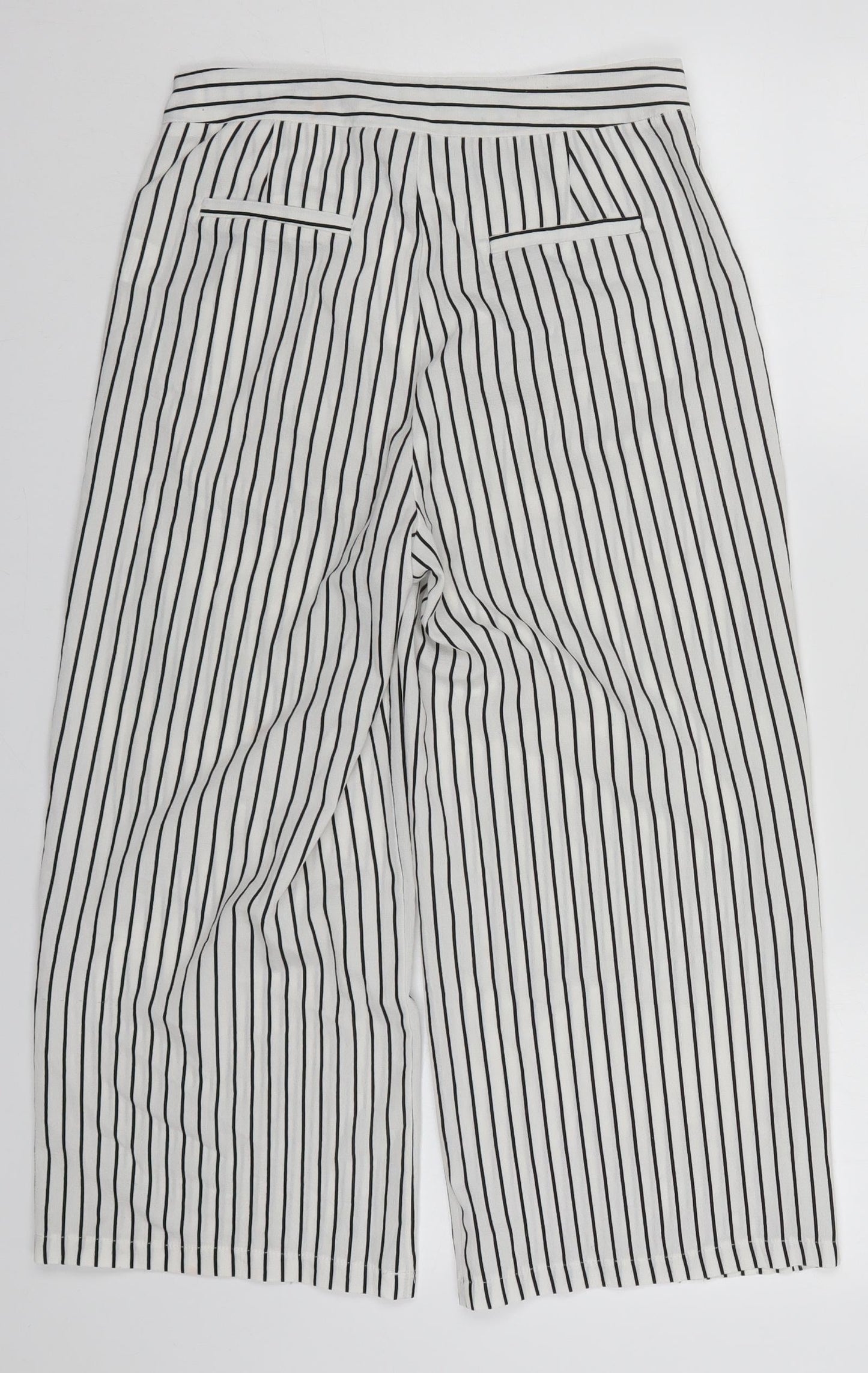 CI SONO Womens White Striped Polyester Cropped Trousers Size S L20 in Regular Zip