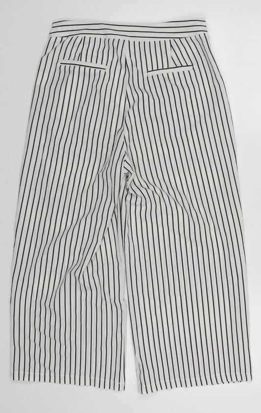 CI SONO Womens White Striped Polyester Cropped Trousers Size S L20 in Regular Zip