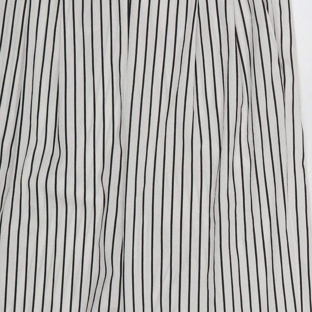 CI SONO Womens White Striped Polyester Cropped Trousers Size S L20 in Regular Zip