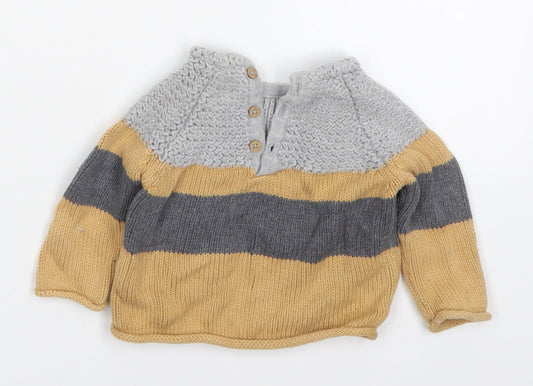 NEXT Boys Beige Striped Cotton Pullover Jumper Size 3-6 Months  Button - Raccoon