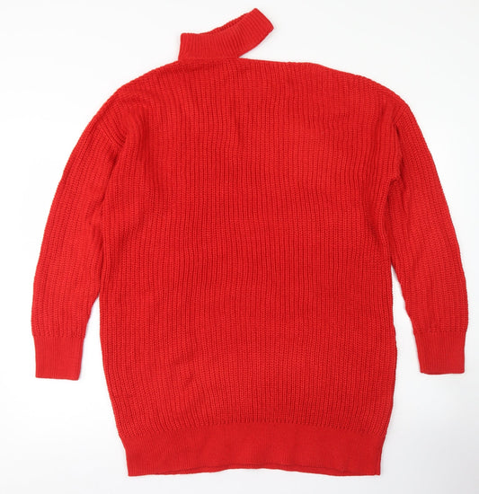 Simply Be Womens Red High Neck  Acrylic Pullover Jumper Size S   - Cut Out Neckline