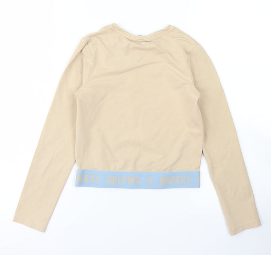 George Girls Brown  Cotton Cropped T-Shirt Size 8-9 Years Crew Neck