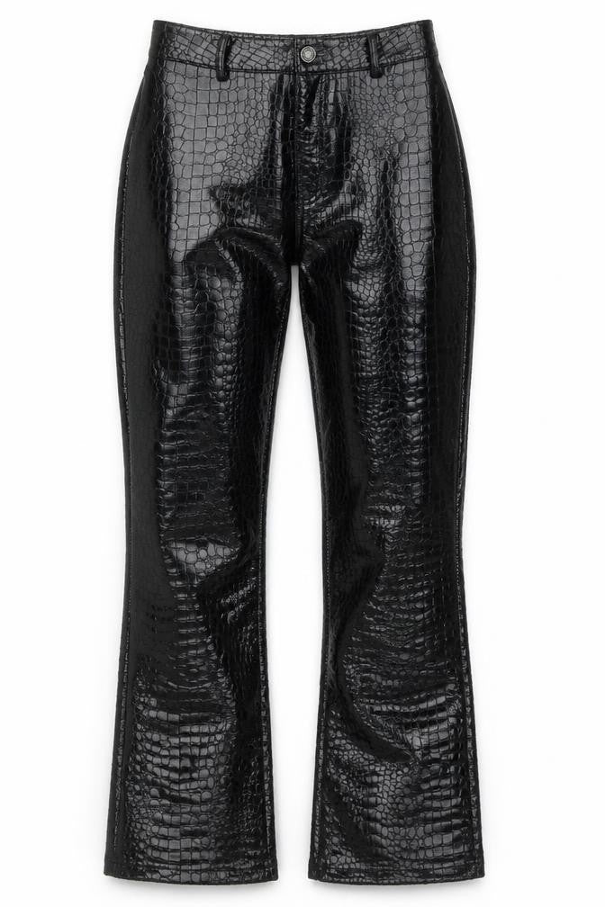 Motel Womens Black Animal Print Polyester Trousers  Size XS L31 in Regular Button - Snake Print