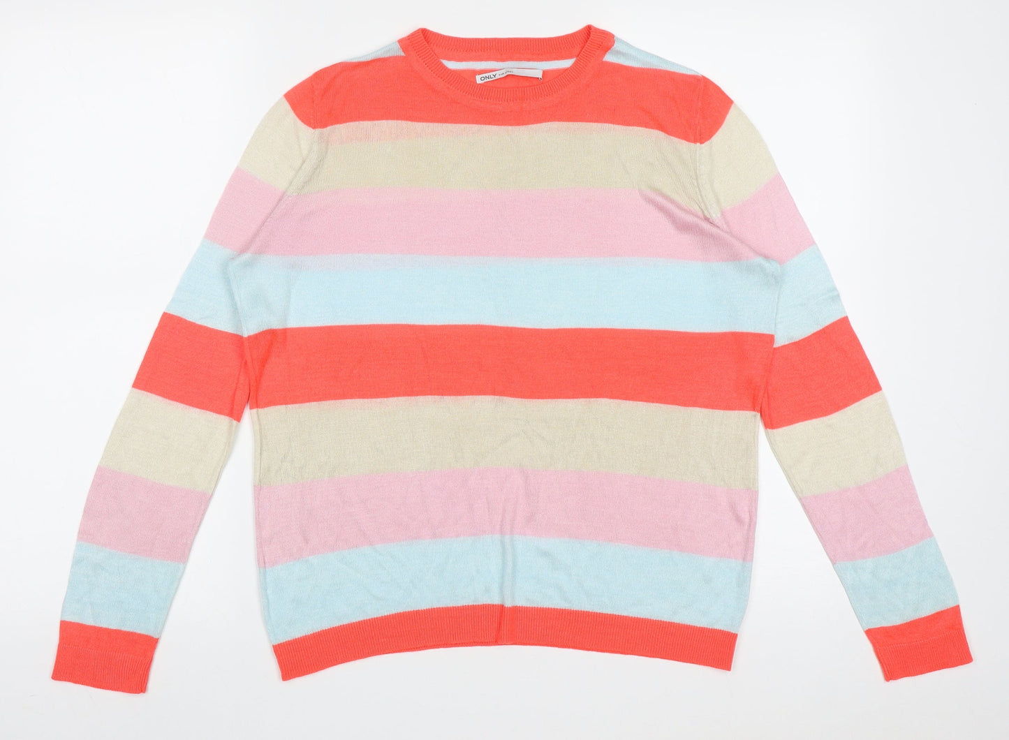 Only Womens Multicoloured Crew Neck Striped Acrylic Pullover Jumper Size L