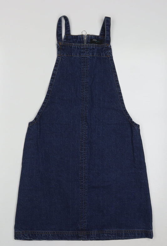 Papaya Womens Blue  Cotton Pinafore/Dungaree Dress  Size 8  Square Neck Zip