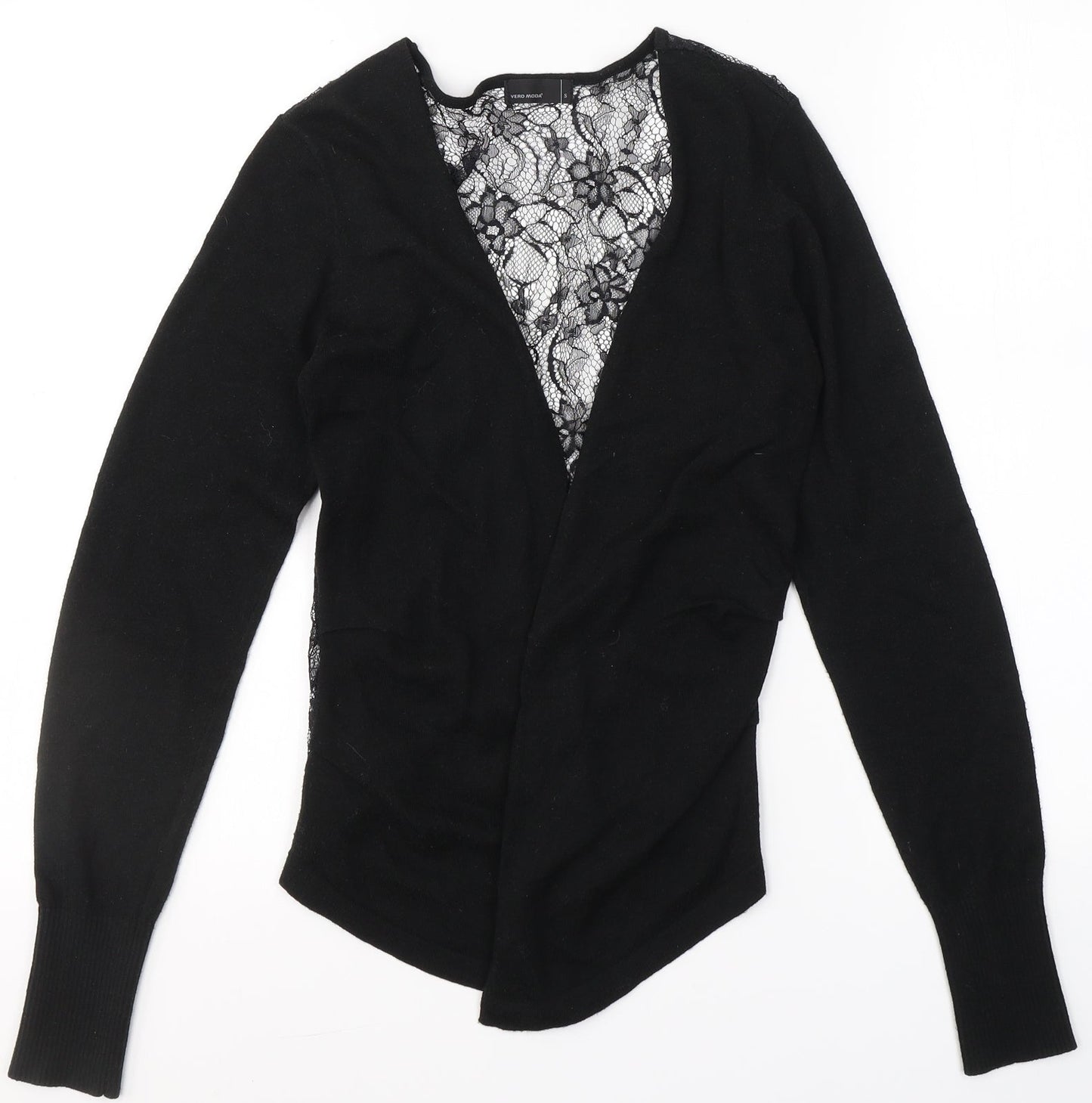 VERO MODA Womens Black V-Neck Floral Polyester Cardigan Jumper Size S   - Laced back