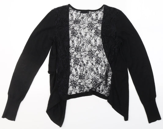 VERO MODA Womens Black V-Neck Floral Polyester Cardigan Jumper Size S   - Laced back