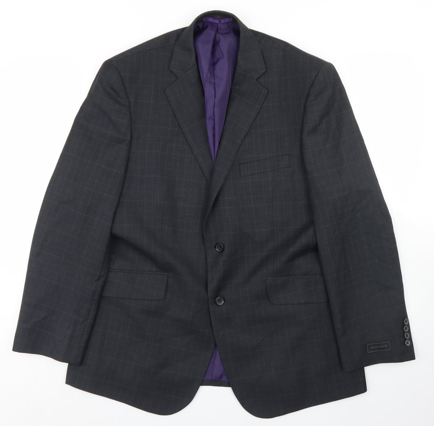 Jack Reid Mens Grey Plaid Polyester Jacket Blazer Size 42