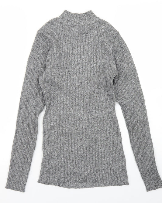 H&M Womens Grey Mock Neck  Viscose Pullover Jumper Size S