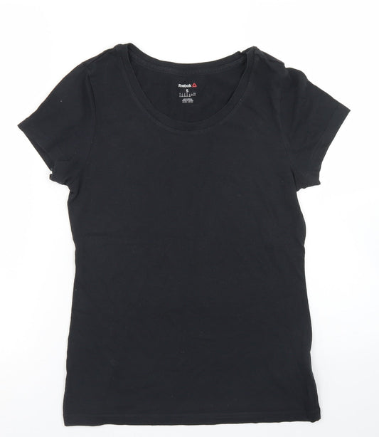 Reebok Womens Black  Cotton Basic T-Shirt Size S Crew Neck