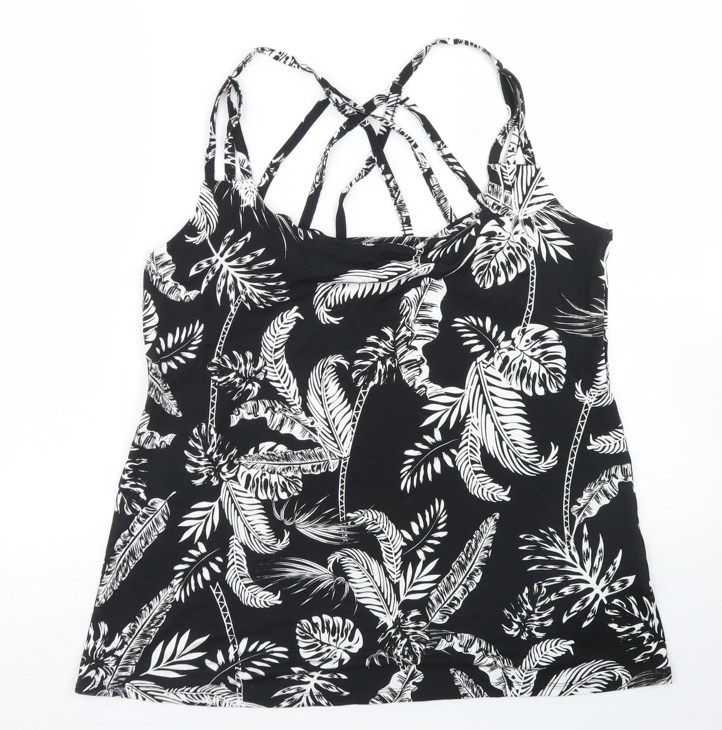 Pep & Co Womens Black Floral Viscose Basic Tank Size L Round Neck