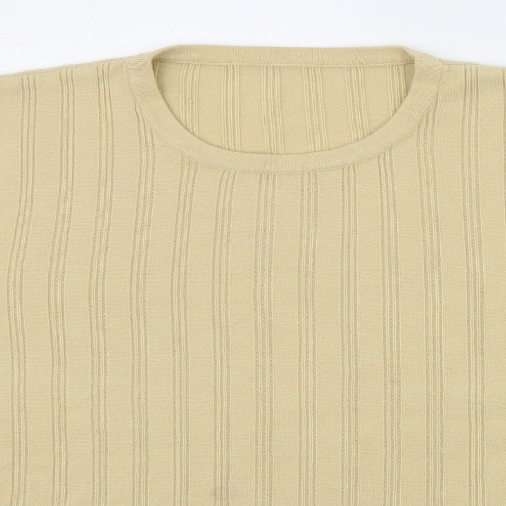 Berkertex Womens Yellow Round Neck Striped Acrylic Pullover Jumper Size 14
