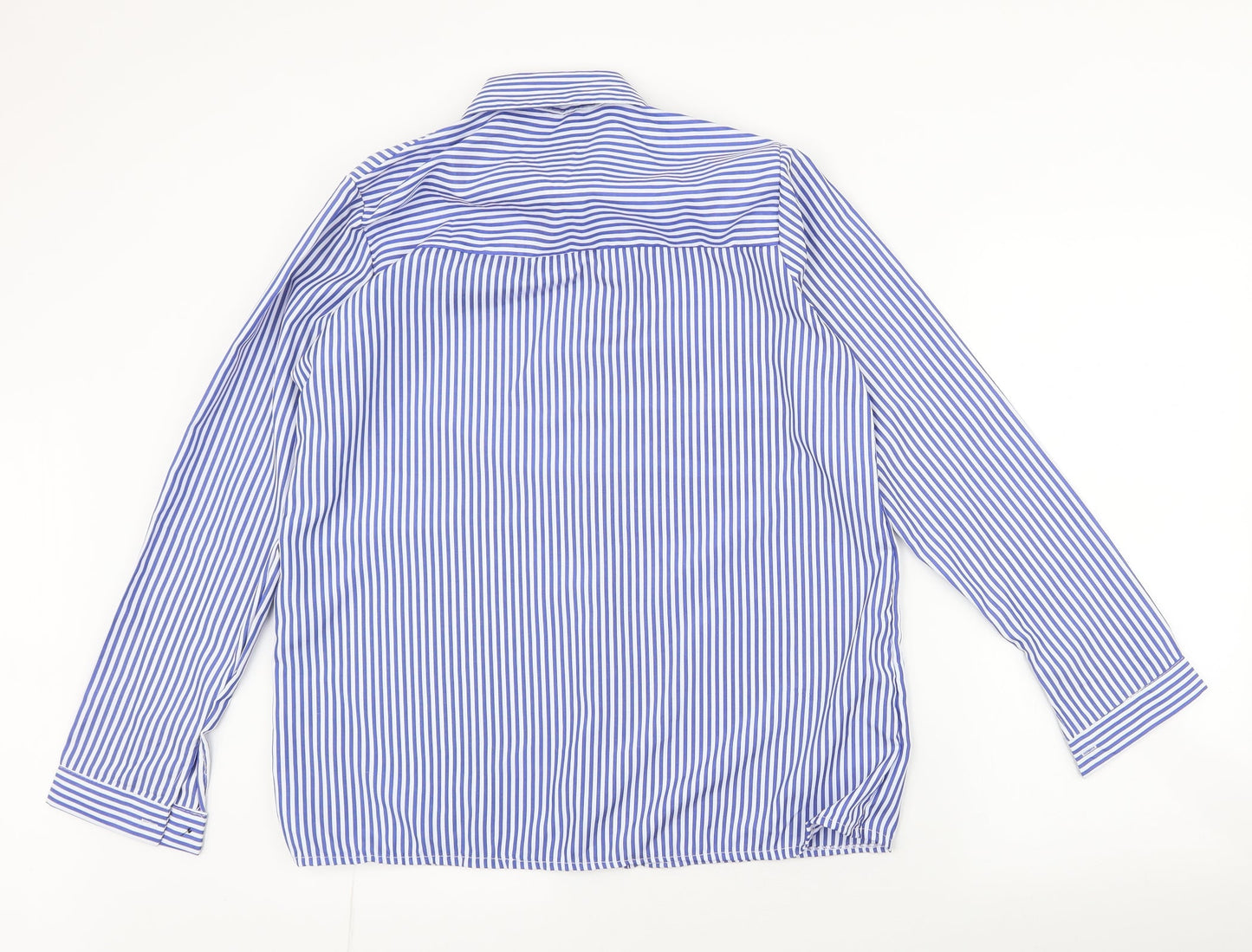 Preworn Mens Blue Striped Polyester  Button-Up Size XL Collared Button