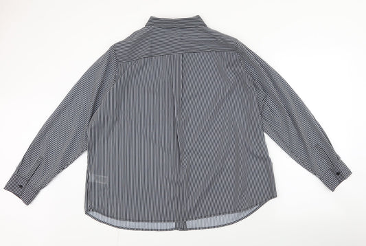 Marks and Spencer Womens Black Striped Polyester Basic Blouse Size 20 Collared