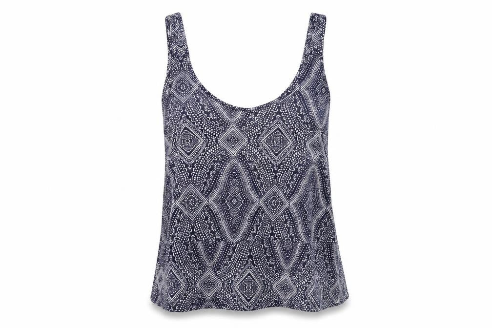 H&M Womens Blue Geometric Polyester Basic Tank Size S Round Neck