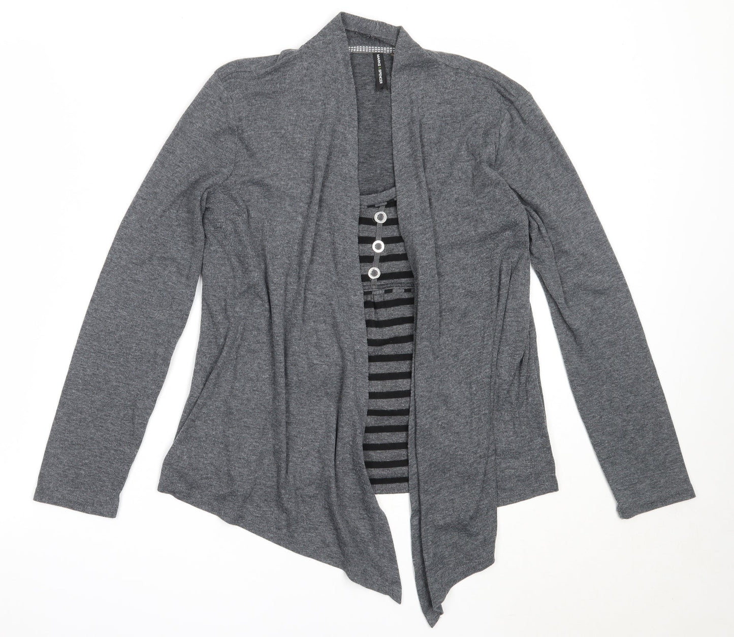 Marks and Spencer Womens Grey Round Neck  Polyester Cardigan Jumper Size 10