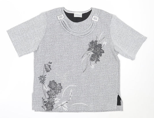 Sukhmani Womens Grey  Polyester Basic Blouse Size L Round Neck