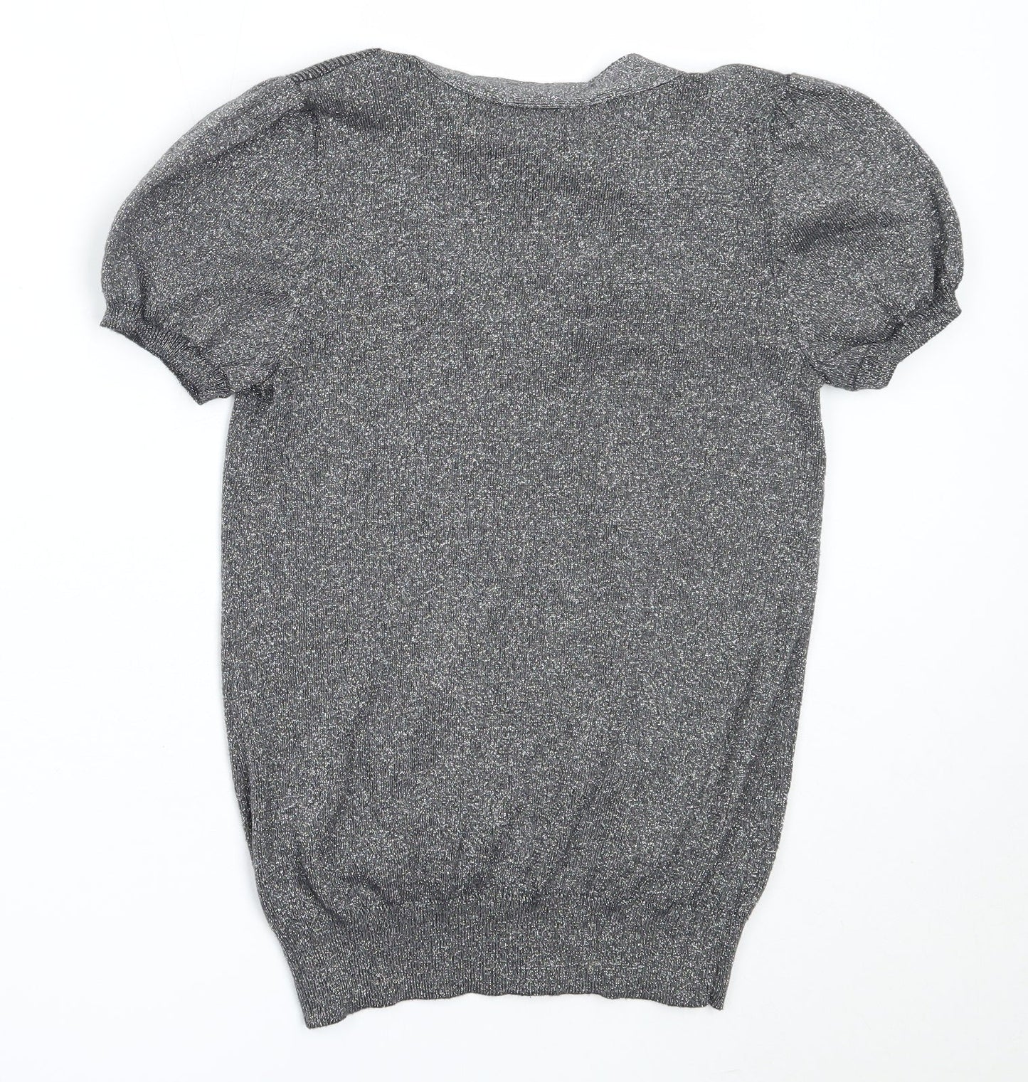 River Island Womens Silver V-Neck  Cotton Pullover Jumper Size 10