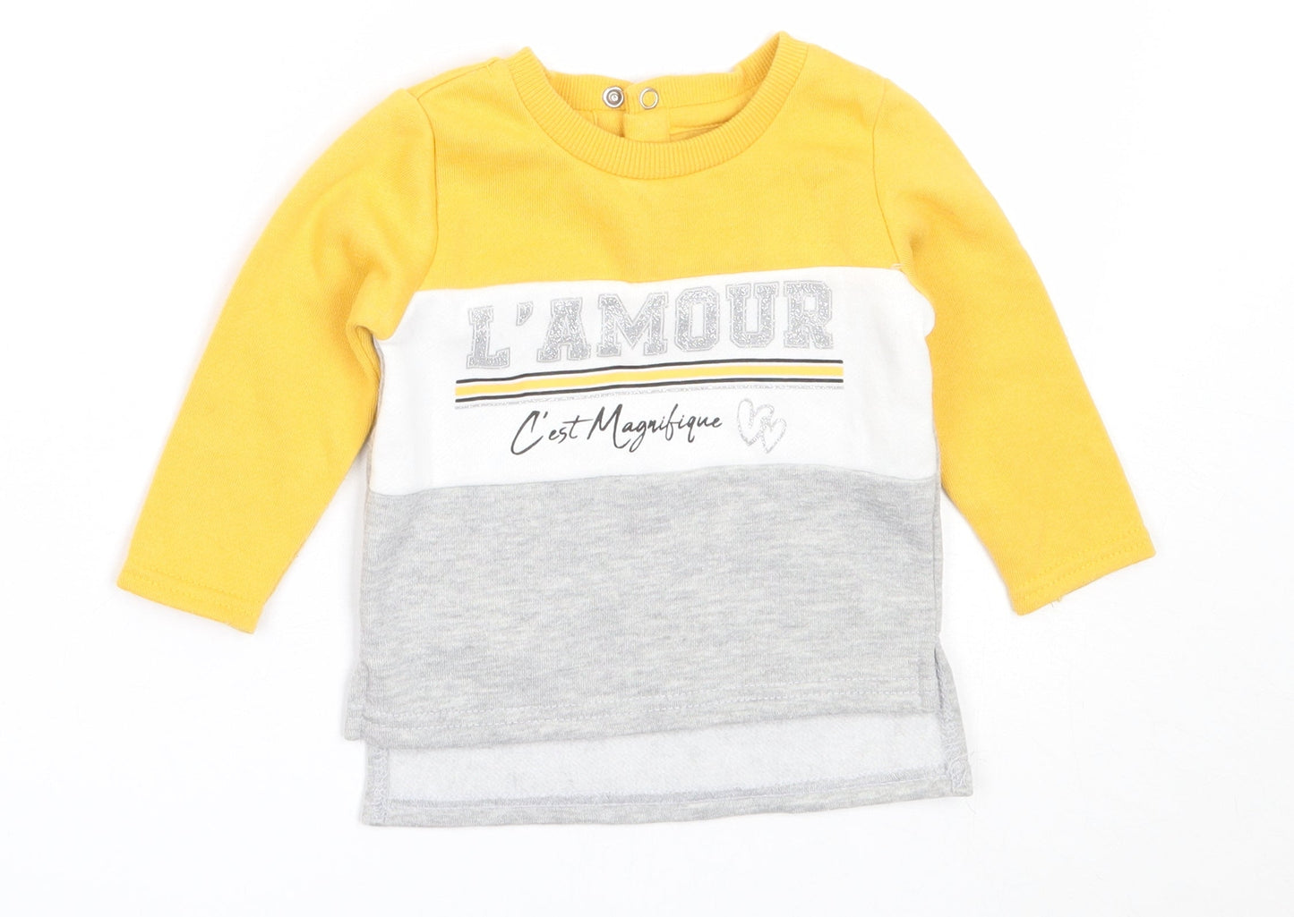 Primark Girls Yellow Colourblock Polyester Pullover Jumper Size 6-9 Months