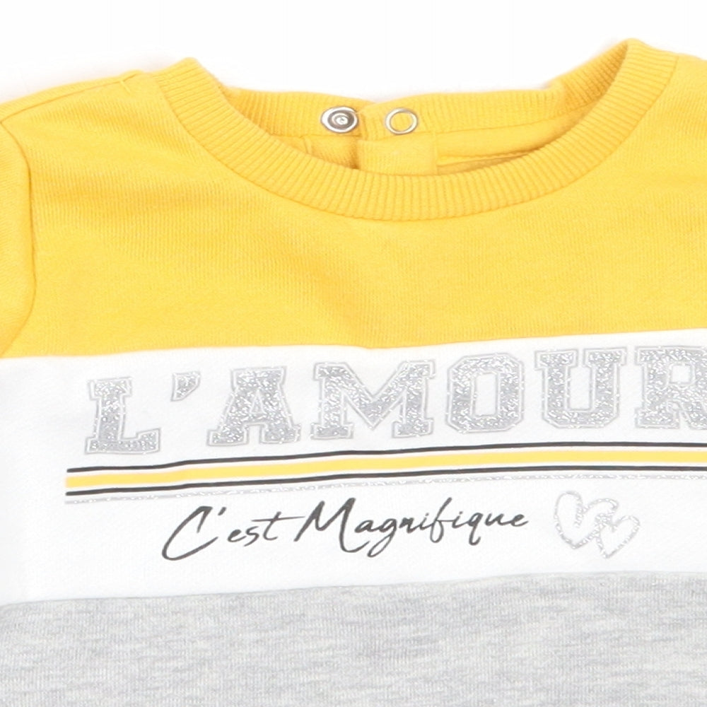 Primark Girls Yellow Colourblock Polyester Pullover Jumper Size 6-9 Months