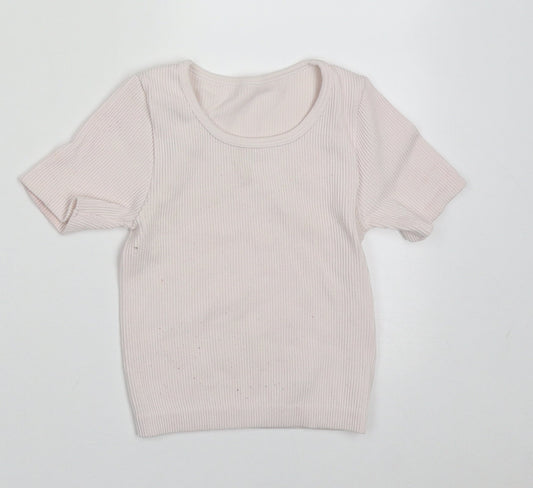 Dunnes Stores Girls Pink  Nylon Basic T-Shirt Size 8-9 Years Crew Neck Pullover
