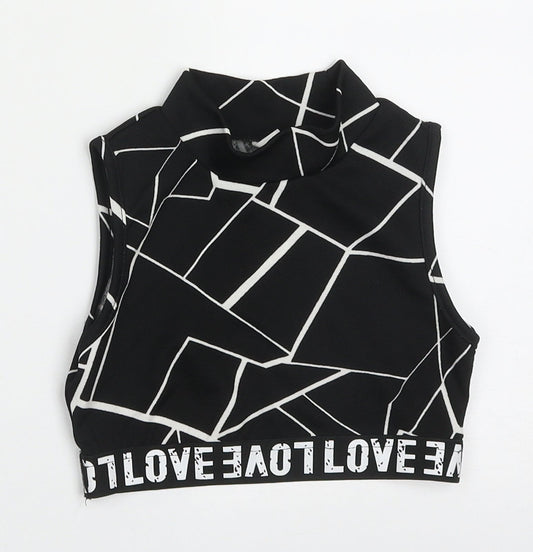 SheIn Girls Black Geometric Polyester Cropped Tank Size 8 Years High Neck Pullover - love