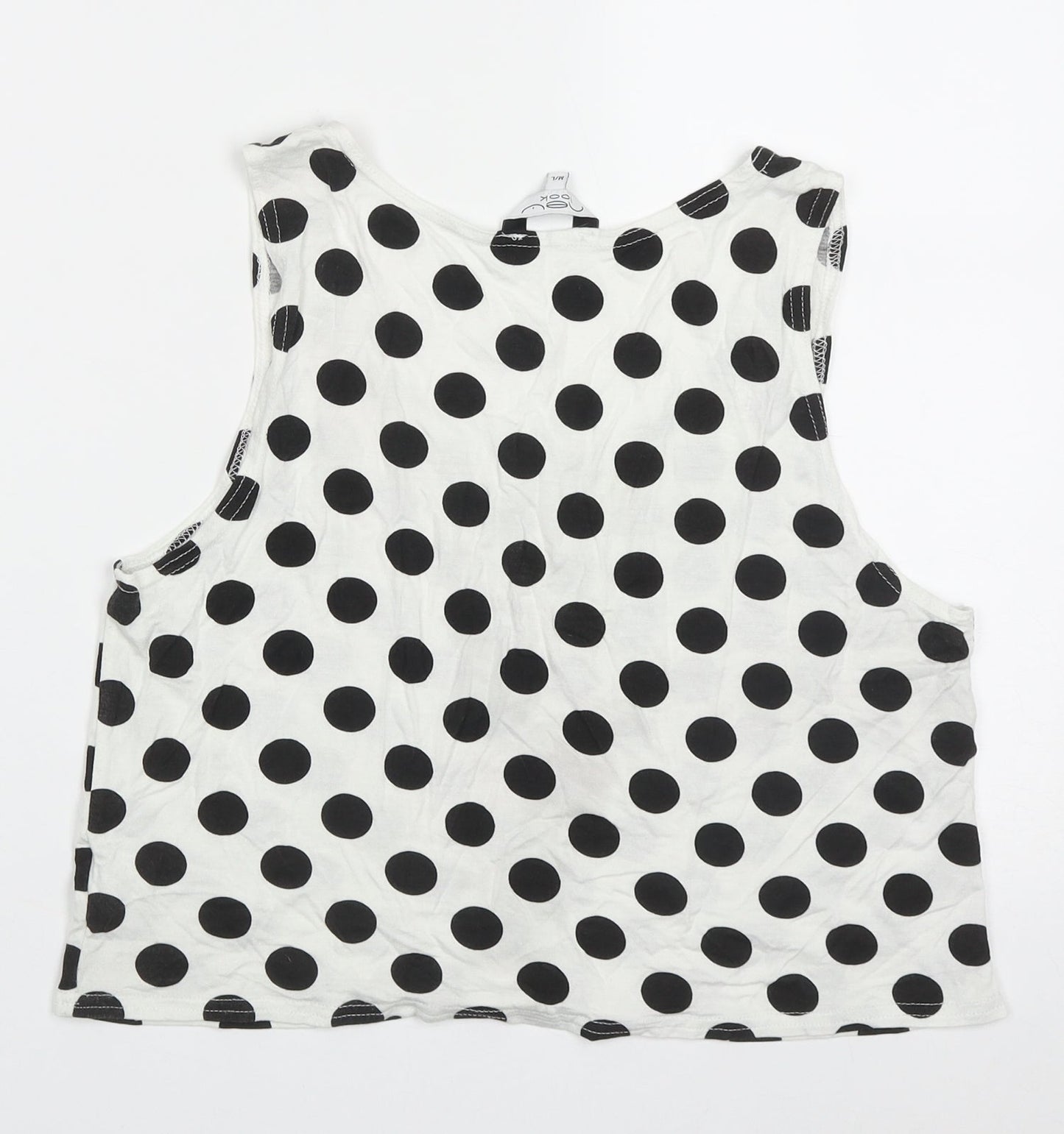 New Look Womens White Polka Dot Viscose Cropped Tank Size M Scoop Neck