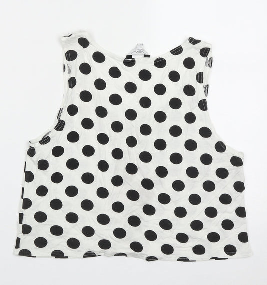 New Look Womens White Polka Dot Viscose Cropped Tank Size M Scoop Neck