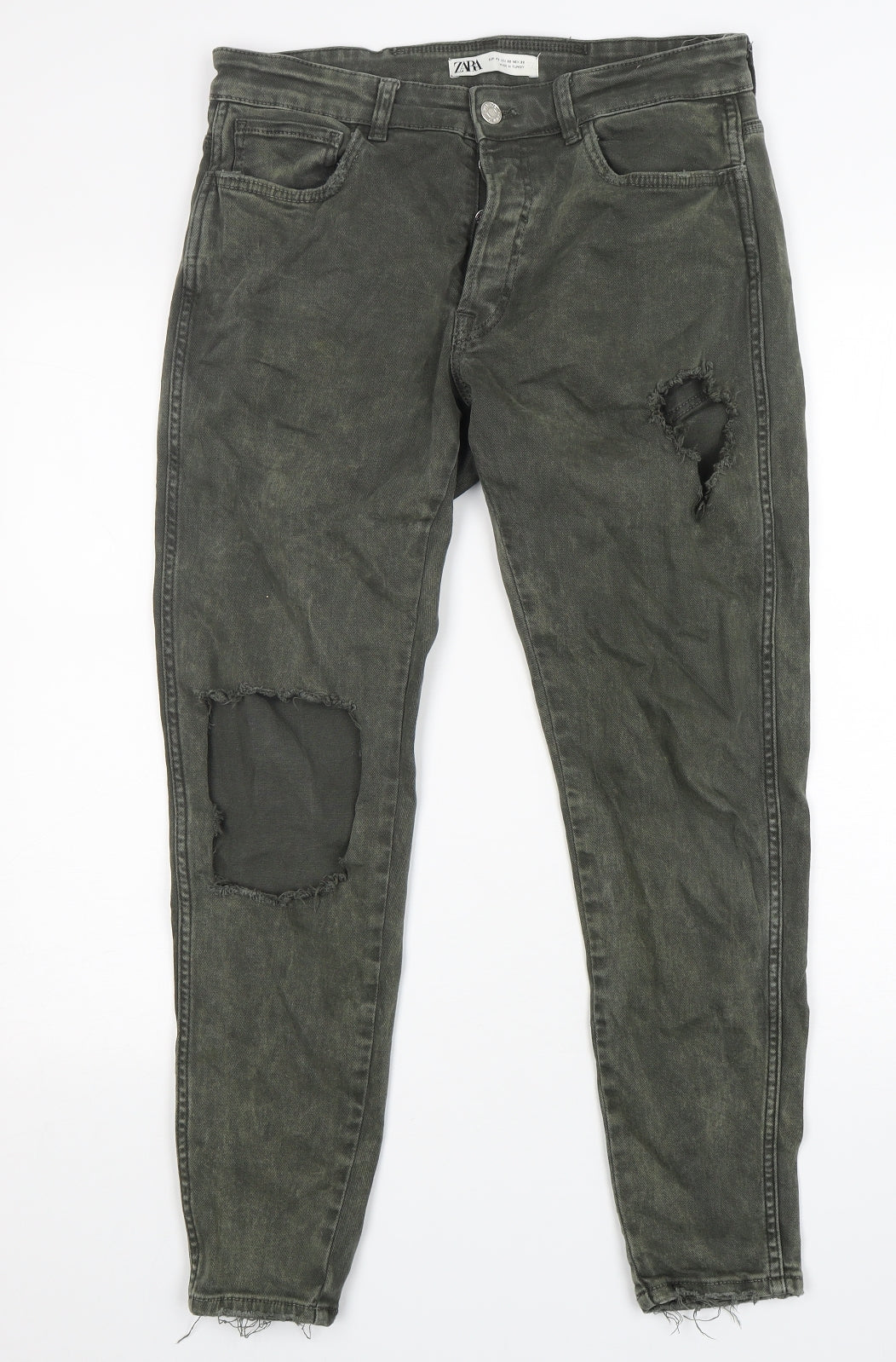 Zara Womens Green  Cotton Skinny Jeans Size 32 in L28 in Regular