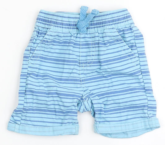 So Cute Boys Blue Striped 100% Cotton Cropped Trousers Size 12-18 Months   - Shorts