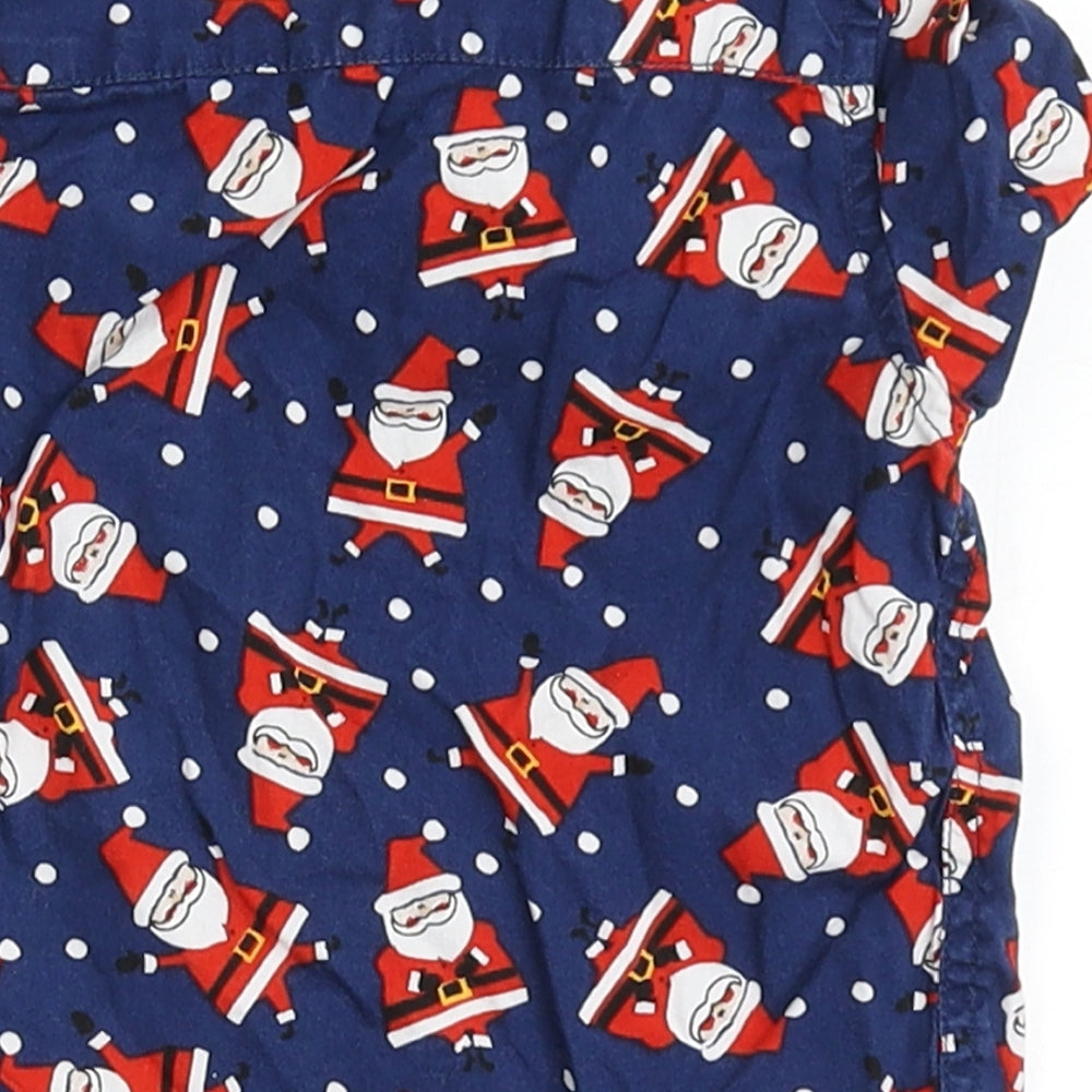 M&Co  Blue  100% Cotton Basic Button-Up Size 12-18 Months Round Neck Button - Santa