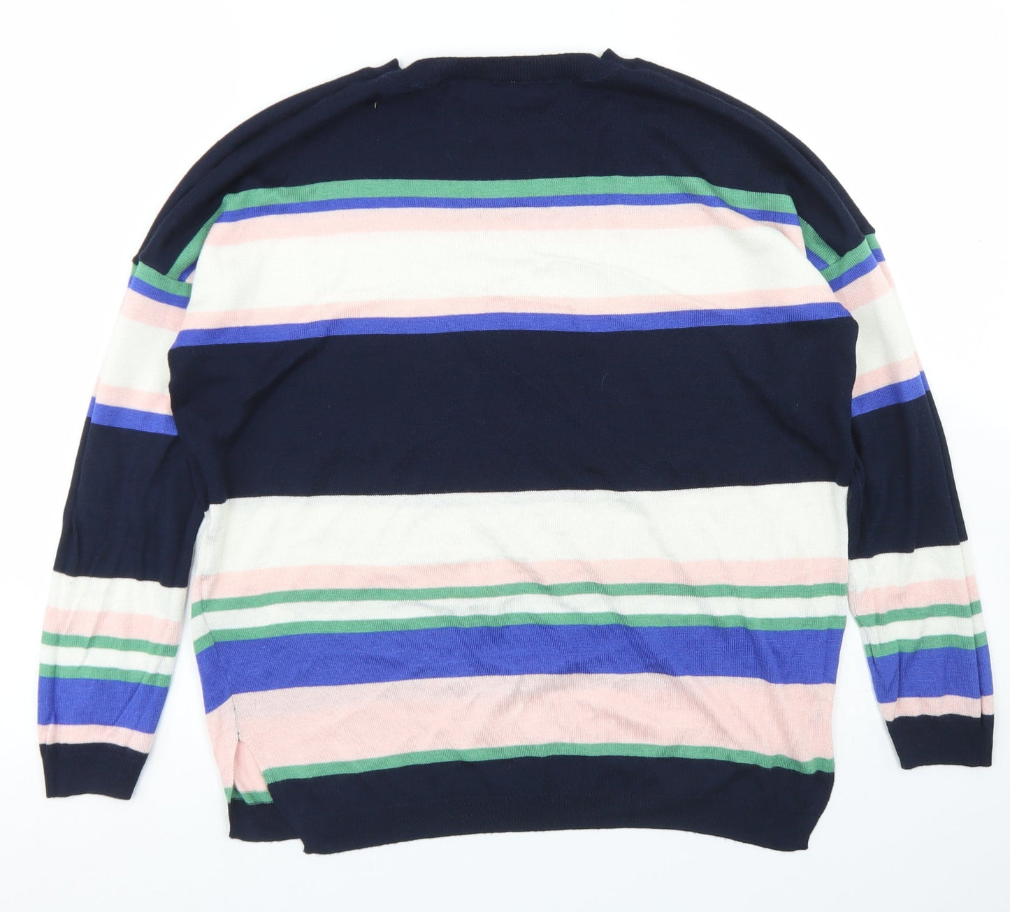 M&S Collection Womens Blue Crew Neck Striped Acrylic Pullover Jumper Size M