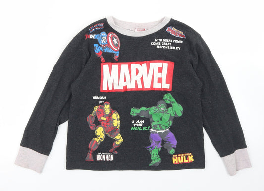 Matalan Boys Grey  Cotton Basic T-Shirt Size 7 Years Crew Neck  - Marvel Avengers