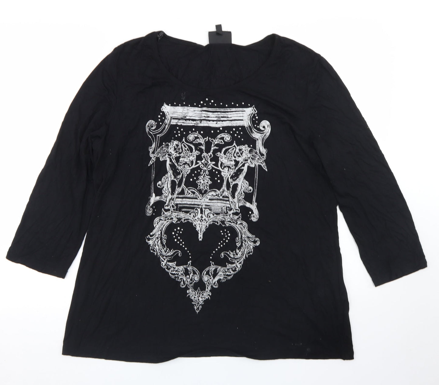 Antthony Womens Black  Viscose Basic T-Shirt Size XL Round Neck