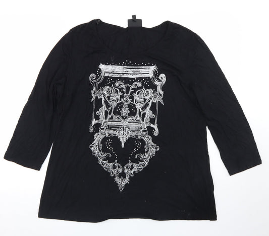 Antthony Womens Black  Viscose Basic T-Shirt Size XL Round Neck