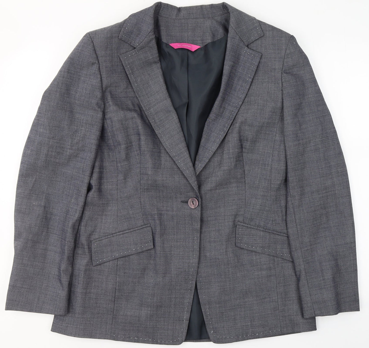 For Women Womens Grey  Polyester Jacket Blazer Size 14   - Padded Shoulders