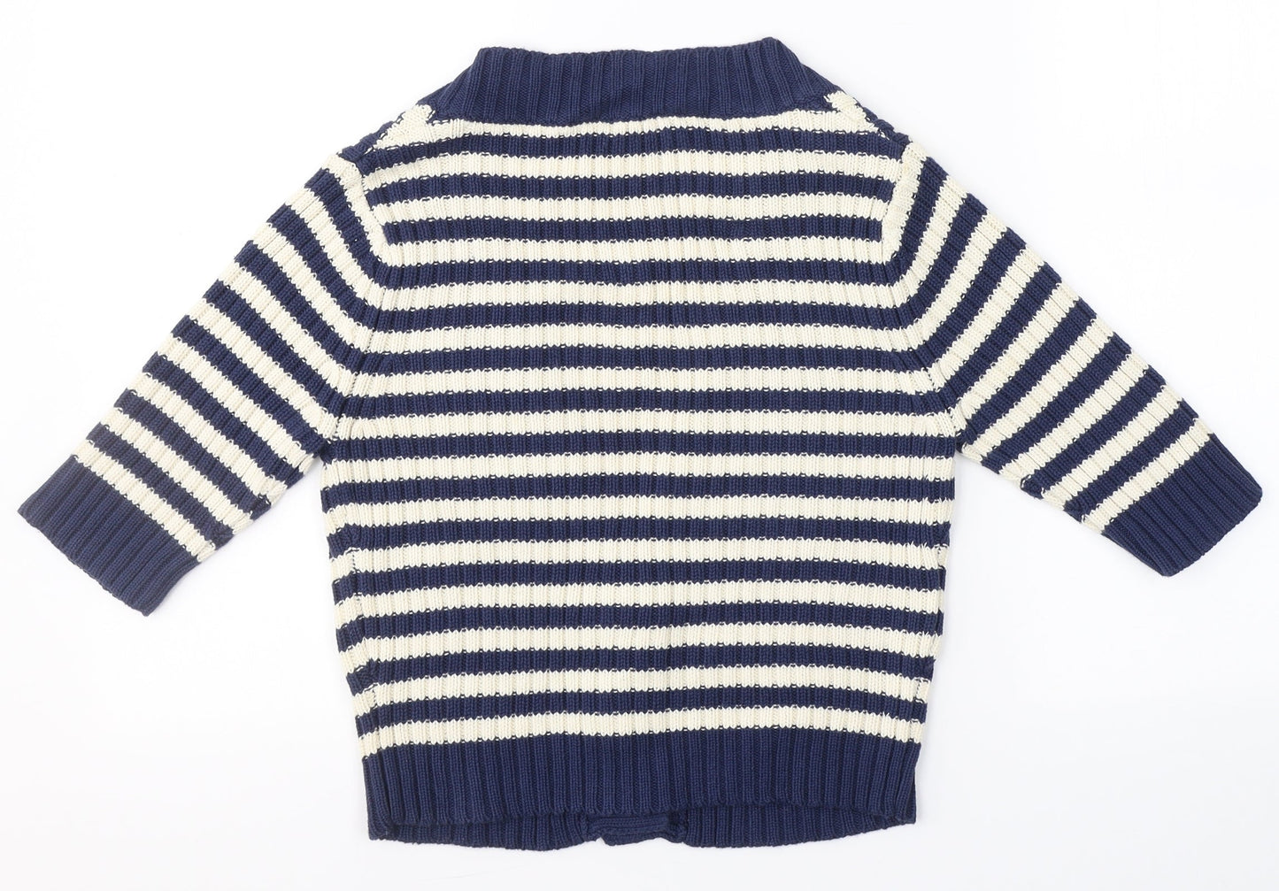 Dorothy Perkins Womens Blue V-Neck Striped Cotton Cardigan Jumper Size 12