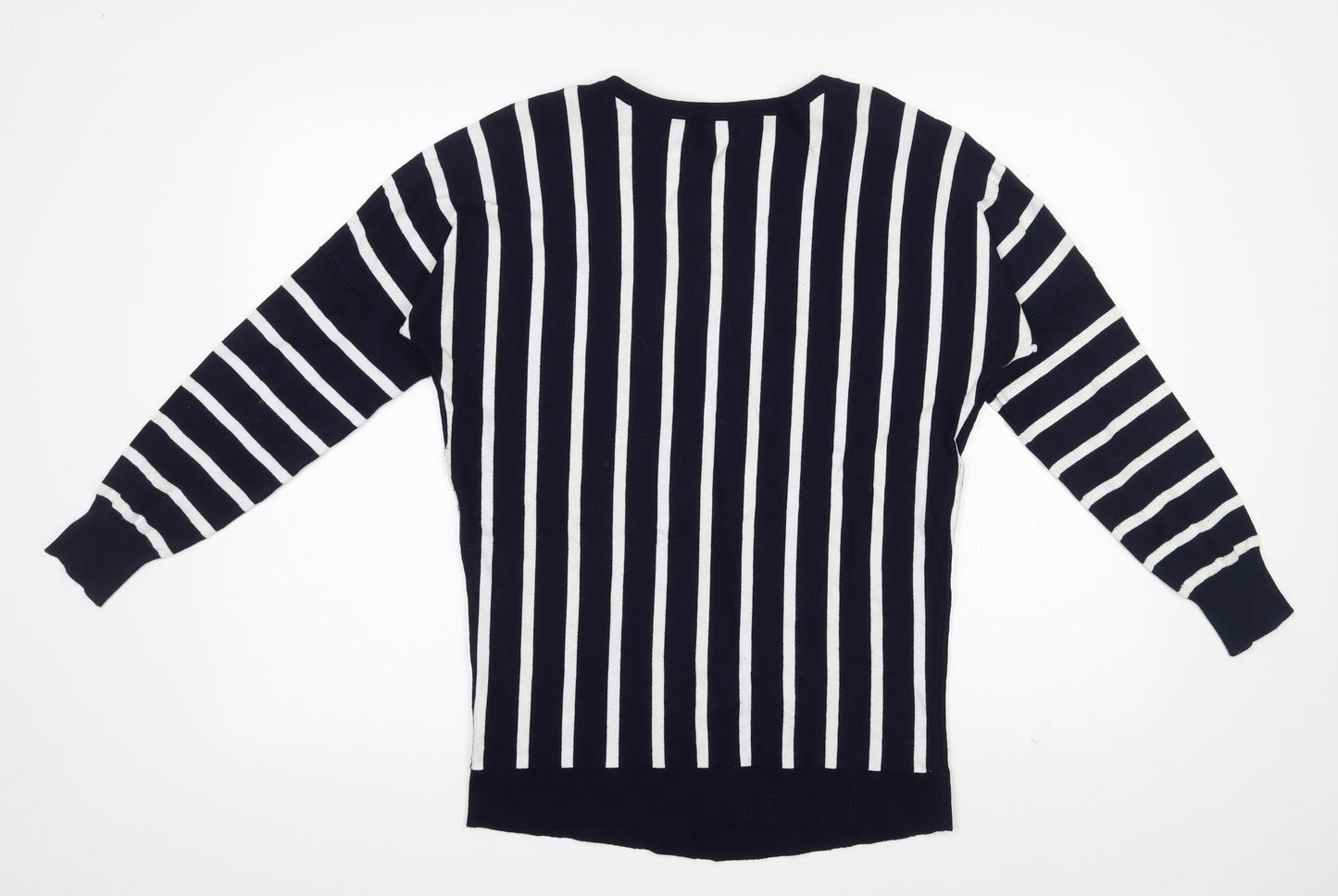 Very Womens Blue V-Neck Striped Viscose Pullover Jumper Size 8