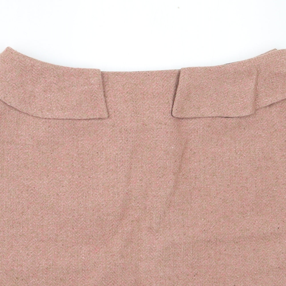 Joseph  Womens Pink Herringbone Wool A-Line Skirt Size 10   Zip