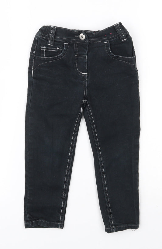 Adams Girls Black  Cotton Skinny Jeans Size 3 Years  Regular Button