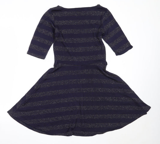 Atmosphere Womens Blue Striped Polyester Fit & Flare  Size 12  Round Neck