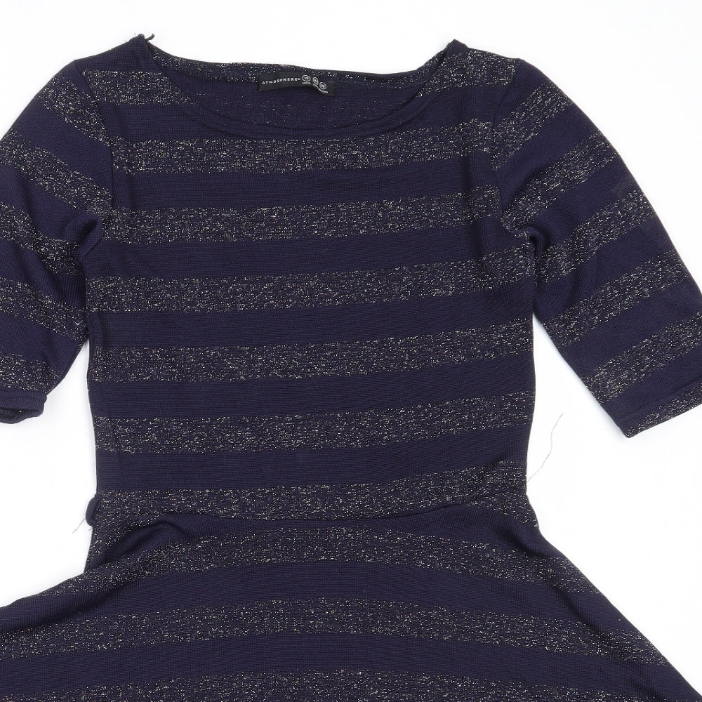 Atmosphere Womens Blue Striped Polyester Fit & Flare  Size 12  Round Neck